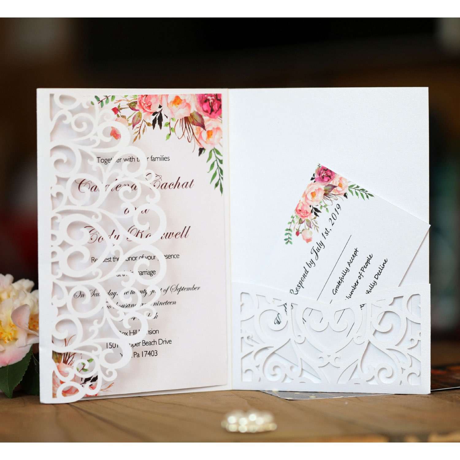 Invitation Card Laser Cut Iridescent Paper Wedding Invitation Personalized Custom